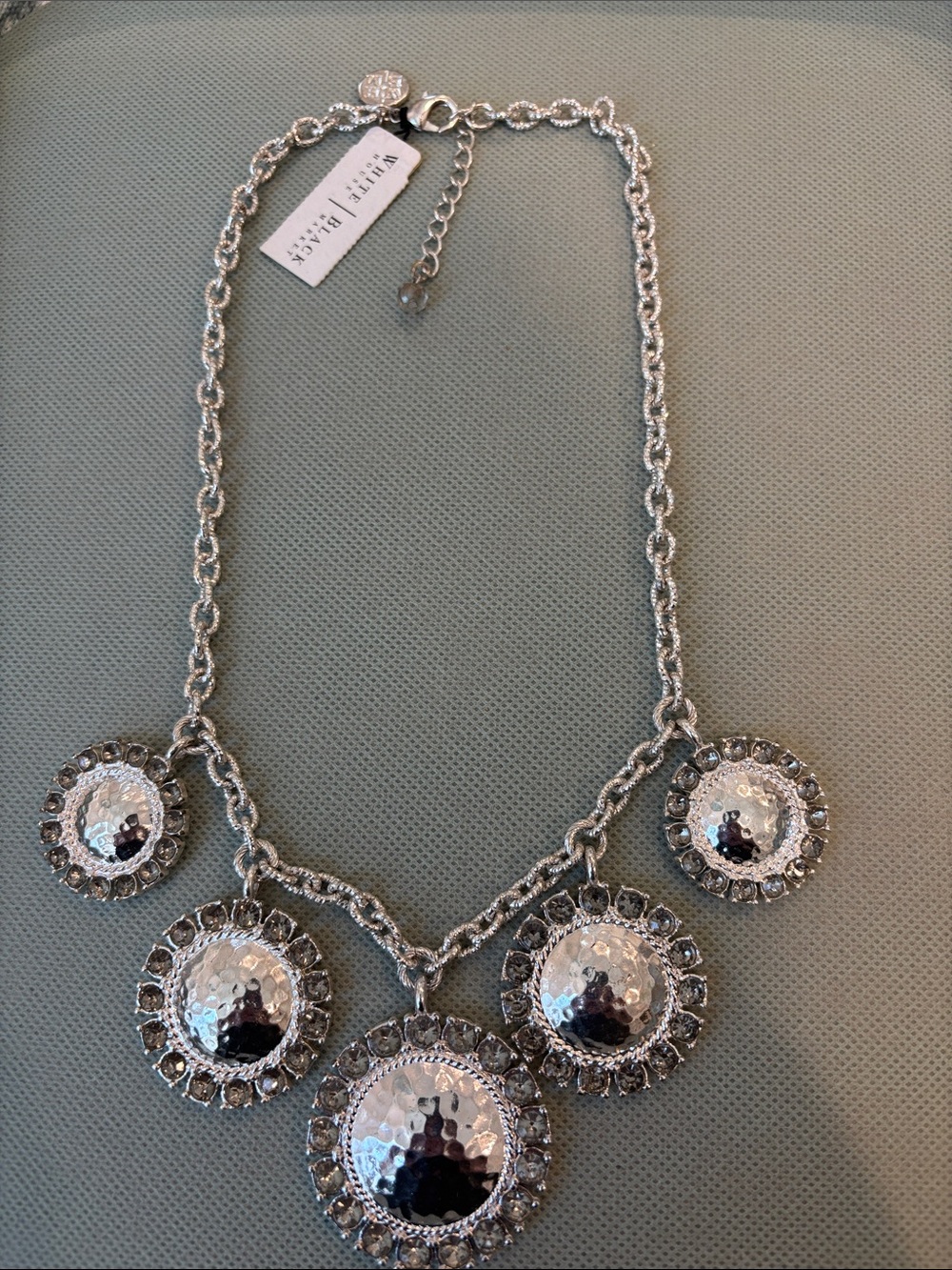 White House Black Market Silver Disc Crystal Statement Necklace